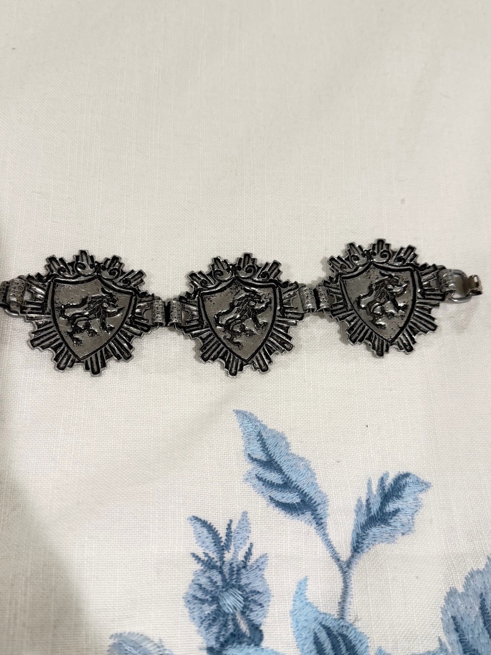 Shield Link Bracelet in Antiqued Silver Tone